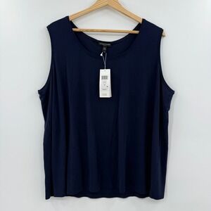 NWT $108 Eileen Fisher blue Stretch Silk‎ Jersey Scoop Neck Tank 1x